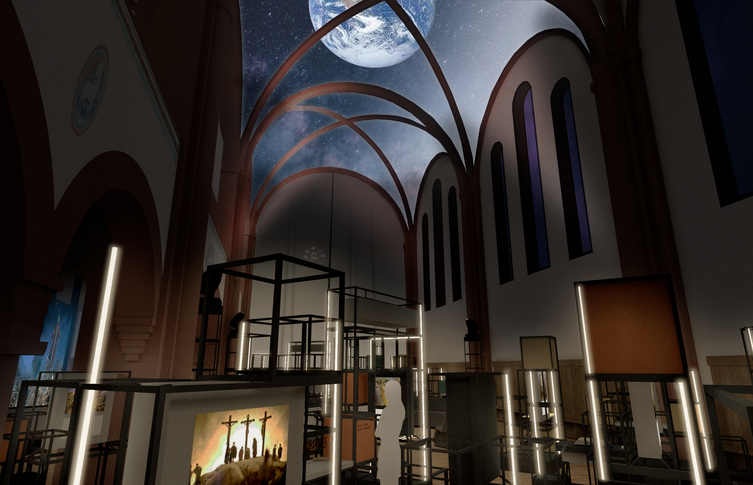 Loftprojektion på kirkehvælvet i Sct. Andreas Kirke. Foto: Expology.
