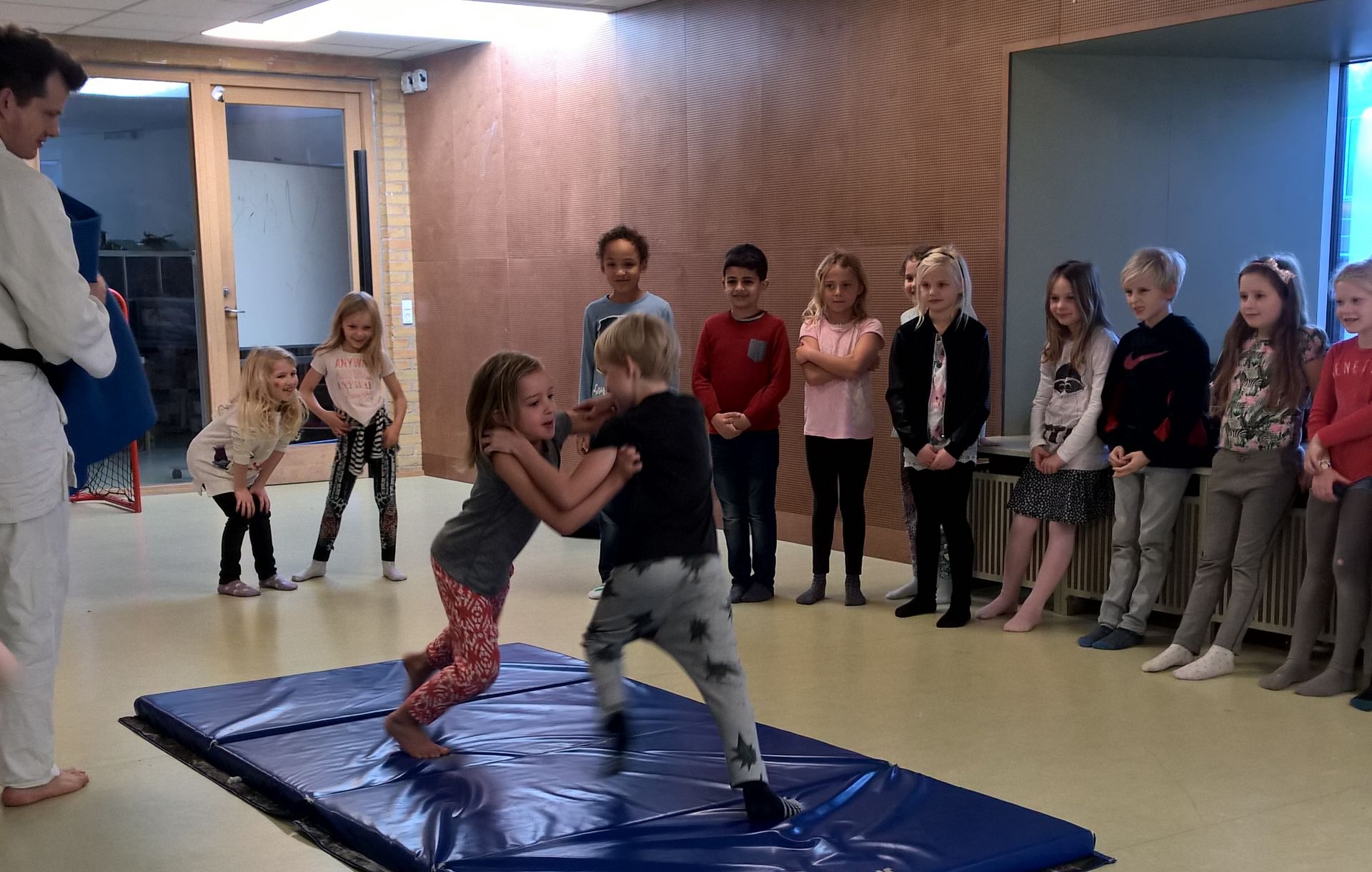 Elever fra Ålholm Skole modtager kampsportsinstruktion.